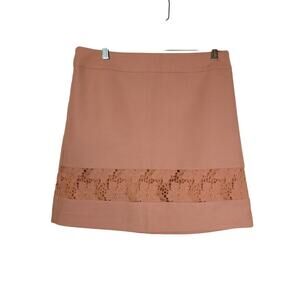 LOFT Preppy Floral Lace Overlay Pastel Peach Pencil Skirt Womens 8 Back Zip NEW